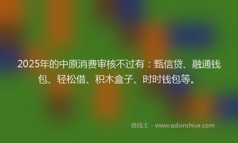 2025年的中原消费审核不过有：甄信贷、融通钱包、轻松借、积木盒子、时时钱包等。