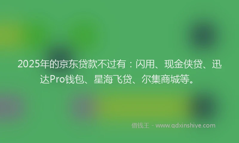 2025年的京东贷款不过有：闪用、现金侠贷、迅达Pro钱包、星海飞贷、尔集商城等。