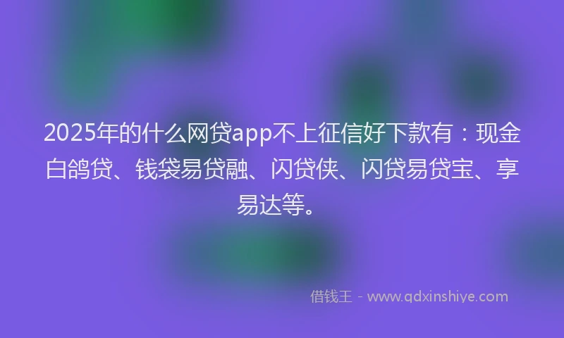 2025年的什么网贷app不上征信好下款有：现金白鸽贷、钱袋易贷融、闪贷侠、闪贷易贷宝、享易达等。