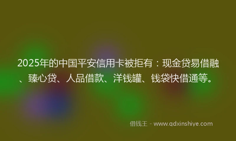 2025年的中国平安信用卡被拒有：现金贷易借融、臻心贷、人品借款、洋钱罐、钱袋快借通等。