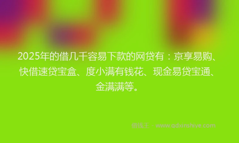 2025年的借几千容易下款的网贷有：京享易购、快借速贷宝盒、度小满有钱花、现金易贷宝通、金满满等。