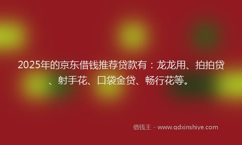 2025年的京东借钱推荐贷款有：龙龙用、拍拍贷、射手花、口袋金贷、畅行花等。