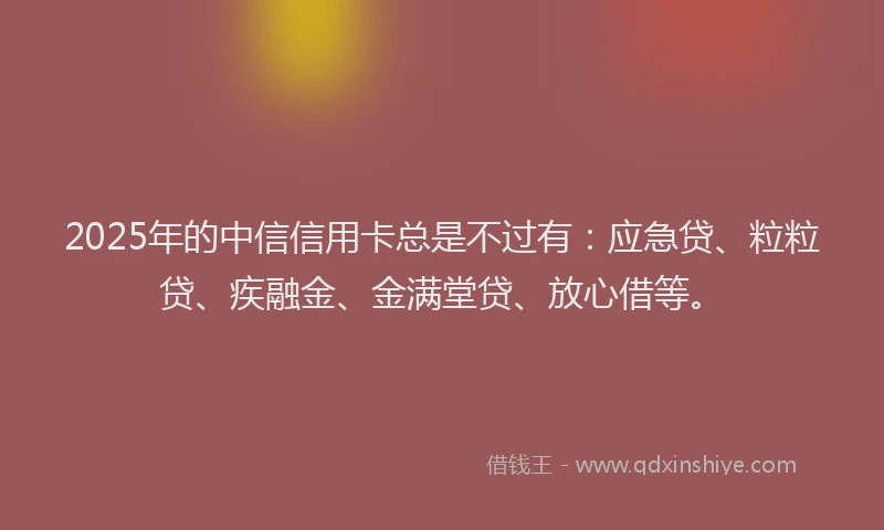 2025年的中信信用卡总是不过有：应急贷、粒粒贷、疾融金、金满堂贷、放心借等。