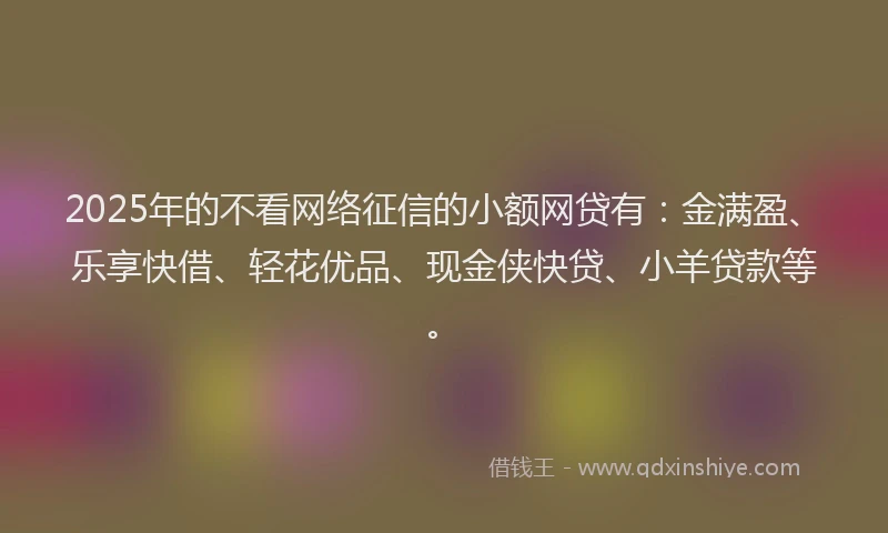 2025年的不看网络征信的小额网贷有：金满盈、乐享快借、轻花优品、现金侠快贷、小羊贷款等。