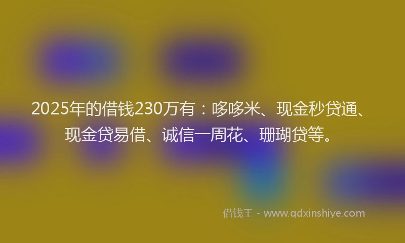 2025年的借钱230万有：哆哆米、现金秒贷通、现金贷易借、诚信一周花、珊瑚贷等。