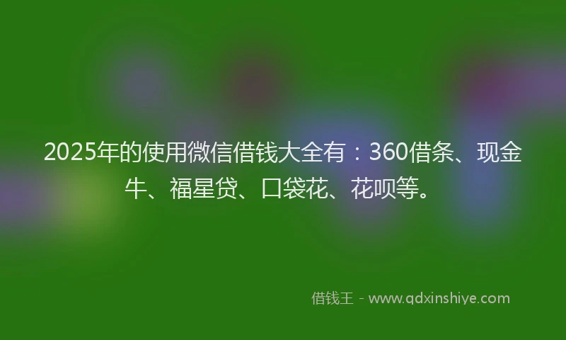 2025年的使用微信借钱大全有：360借条、现金牛、福星贷、口袋花、花呗等。