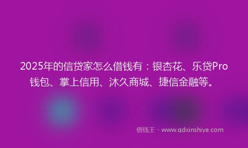 2025年的信贷家怎么借钱有：银杏花、乐贷Pro钱包、掌上信用、沐久商城、捷信金融等。