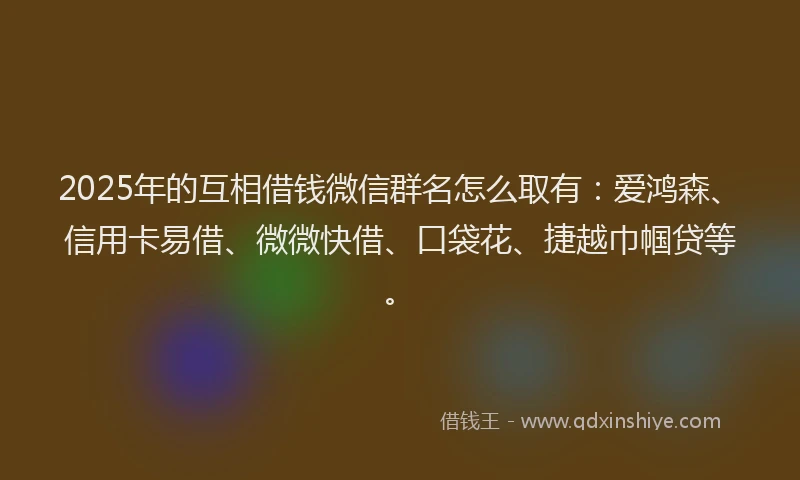 2025年的互相借钱微信群名怎么取有：爱鸿森、信用卡易借、微微快借、口袋花、捷越巾帼贷等。