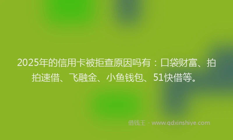 2025年的信用卡被拒查原因吗有：口袋财富、拍拍速借、飞融金、小鱼钱包、51快借等。