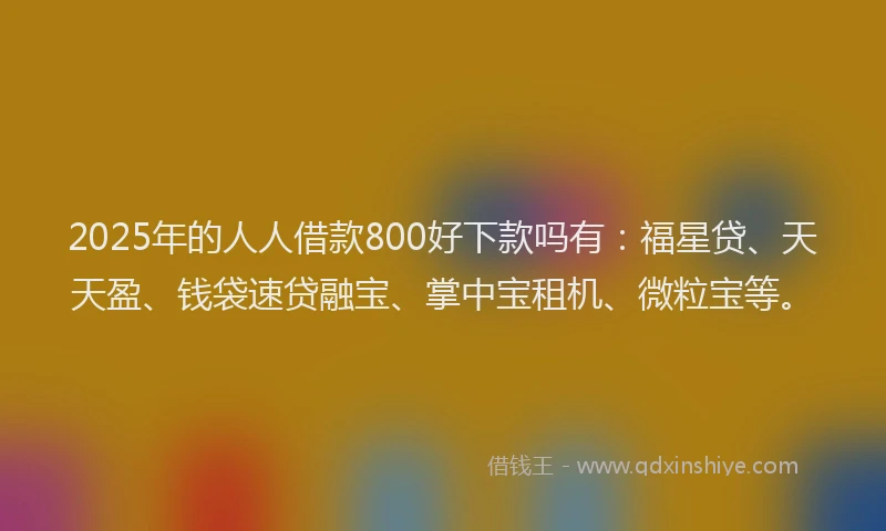 2025年的人人借款800好下款吗有：福星贷、天天盈、钱袋速贷融宝、掌中宝租机、微粒宝等。