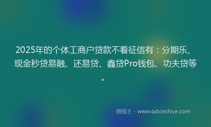 2025年的个体工商户贷款不看征信有：分期乐、现金秒贷易融、还易贷、鑫贷Pro钱包、功夫贷等。
