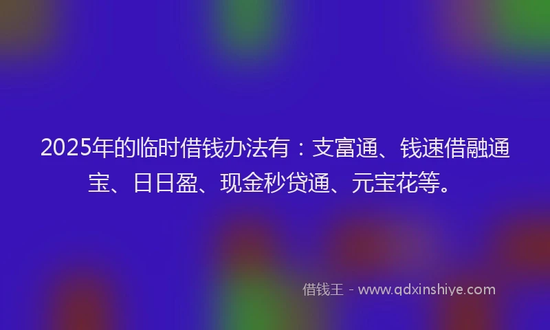 2025年的临时借钱办法有：支富通、钱速借融通宝、日日盈、现金秒贷通、元宝花等。