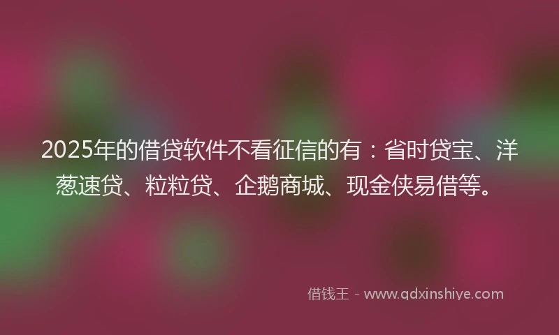 2025年的借贷软件不看征信的有：省时贷宝、洋葱速贷、粒粒贷、企鹅商城、现金侠易借等。