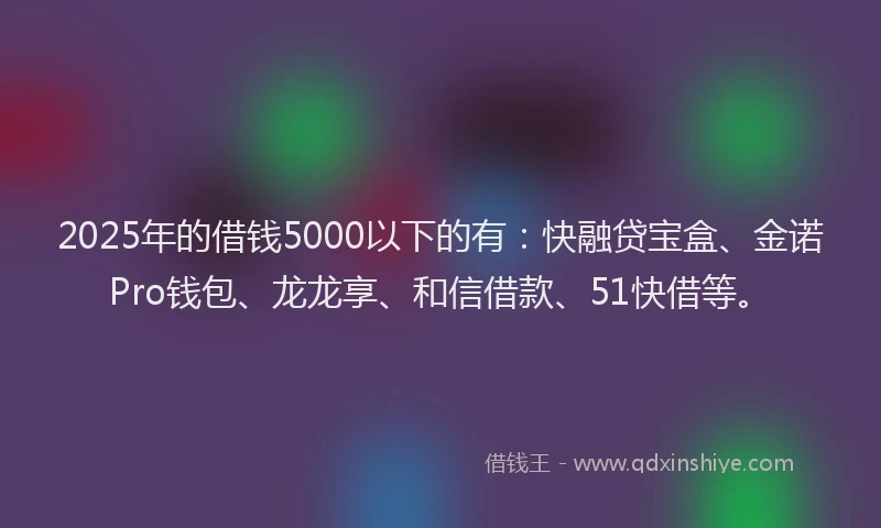 2025年的借钱5000以下的有：快融贷宝盒、金诺Pro钱包、龙龙享、和信借款、51快借等。