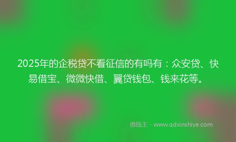 2025年的企税贷不看征信的有吗有：众安贷、快易借宝、微微快借、翼贷钱包、钱来花等。