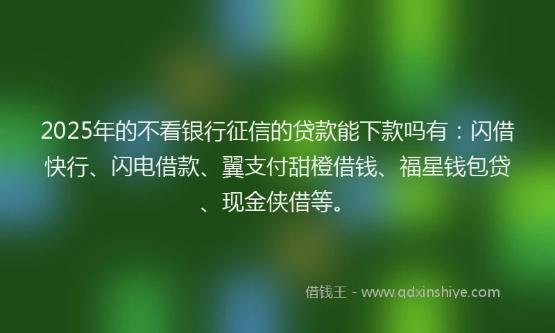 2025年的不看银行征信的贷款能下款吗有：闪借快行、闪电借款、翼支付甜橙借钱、福星钱包贷、现金侠借等。