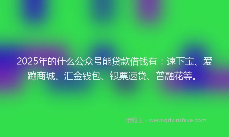 2025年的什么公众号能贷款借钱有：速下宝、爱蹦商城、汇金钱包、银票速贷、普融花等。