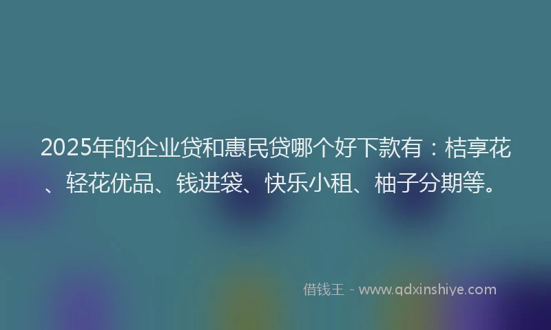 2025年的企业贷和惠民贷哪个好下款有：桔享花、轻花优品、钱进袋、快乐小租、柚子分期等。