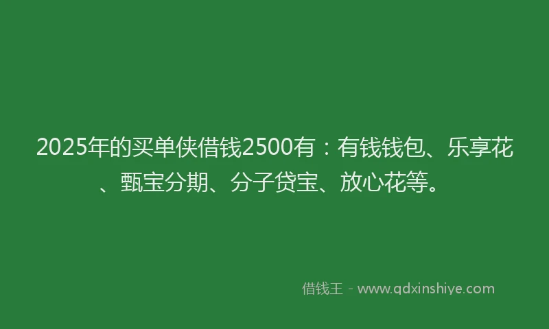 2025年的买单侠借钱2500有：有钱钱包、乐享花、甄宝分期、分子贷宝、放心花等。