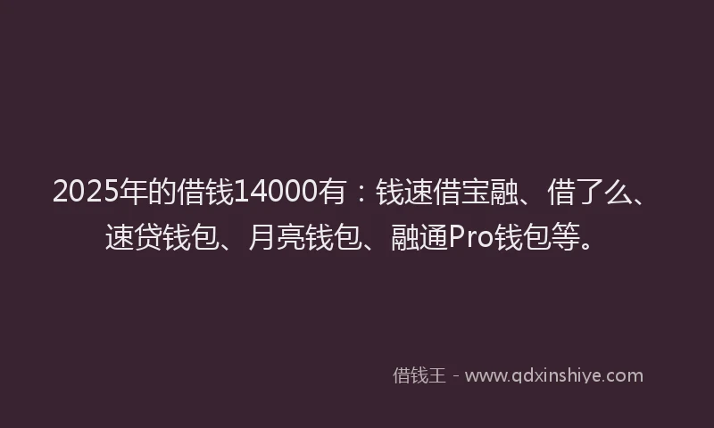 2025年的借钱14000有：钱速借宝融、借了么、速贷钱包、月亮钱包、融通Pro钱包等。