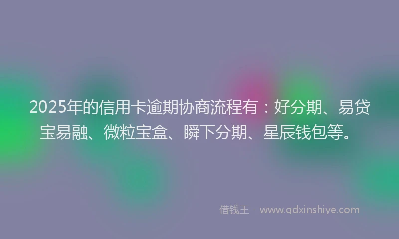2025年的信用卡逾期协商流程有：好分期、易贷宝易融、微粒宝盒、瞬下分期、星辰钱包等。