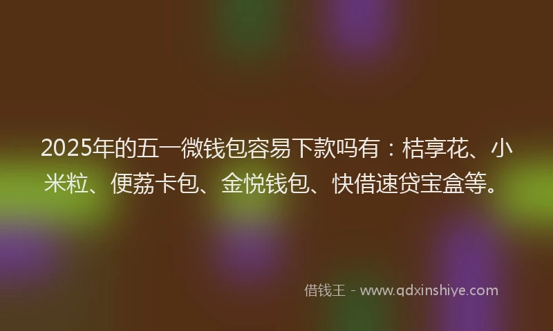 2025年的五一微钱包容易下款吗有：桔享花、小米粒、便荔卡包、金悦钱包、快借速贷宝盒等。