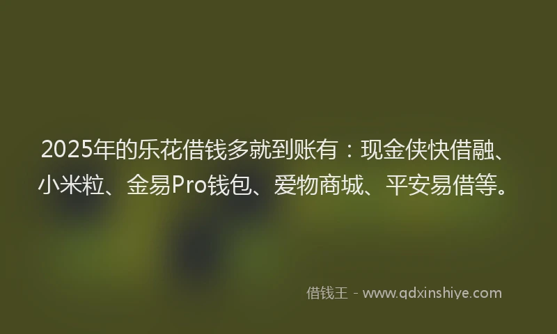 2025年的乐花借钱多就到账有：现金侠快借融、小米粒、金易Pro钱包、爱物商城、平安易借等。