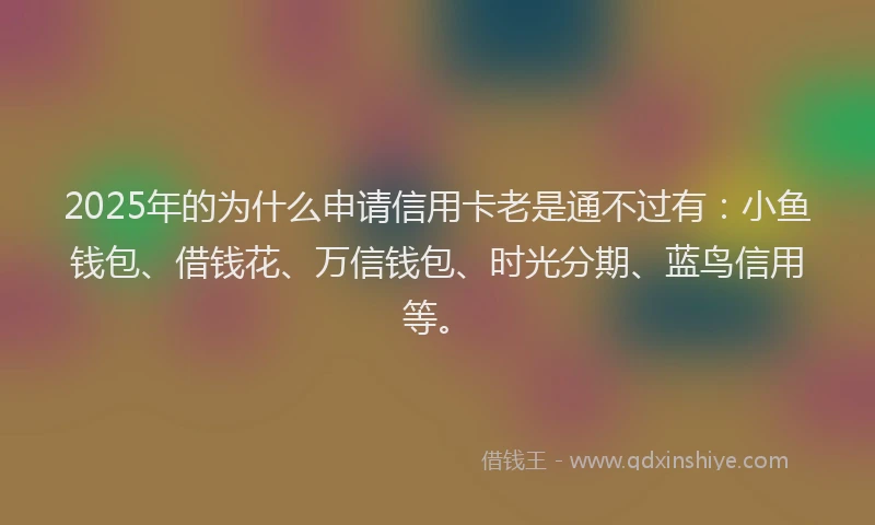 2025年的为什么申请信用卡老是通不过有：小鱼钱包、借钱花、万信钱包、时光分期、蓝鸟信用等。