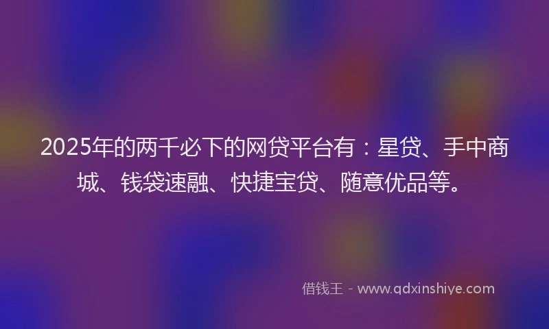 2025年的两千必下的网贷平台有：星贷、手中商城、钱袋速融、快捷宝贷、随意优品等。