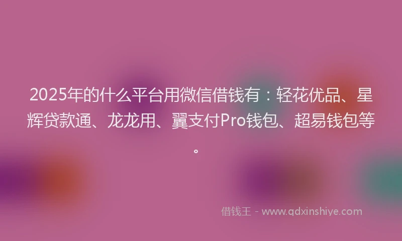 2025年的什么平台用微信借钱有：轻花优品、星辉贷款通、龙龙用、翼支付Pro钱包、超易钱包等。