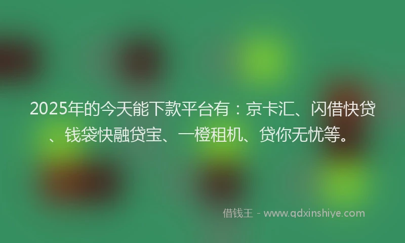 2025年的今天能下款平台有：京卡汇、闪借快贷、钱袋快融贷宝、一橙租机、贷你无忧等。