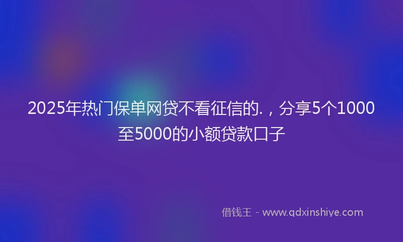 2025年热门保单网贷不看征信的.，分享5个1000至5000的小额贷款口子