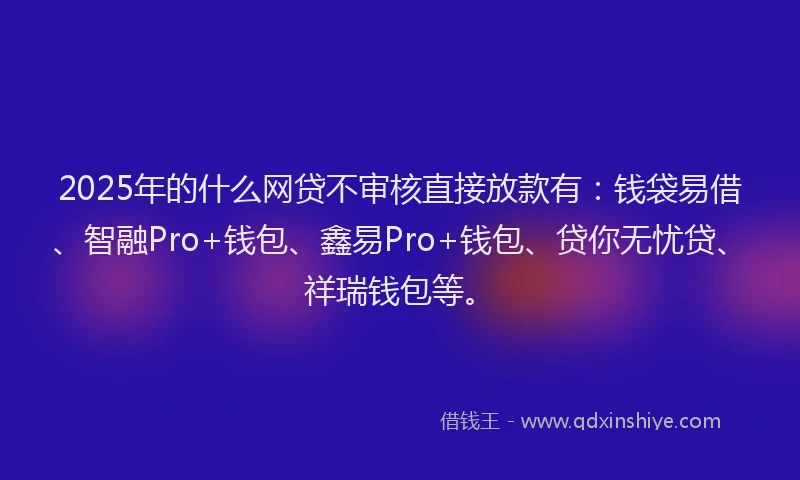 2025年的什么网贷不审核直接放款有：钱袋易借、智融Pro+钱包、鑫易Pro+钱包、贷你无忧贷、祥瑞钱包等。