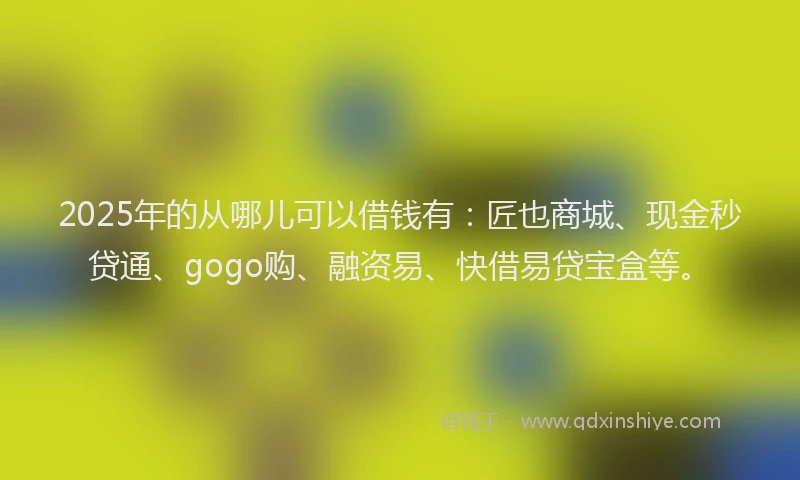 2025年的从哪儿可以借钱有：匠也商城、现金秒贷通、gogo购、融资易、快借易贷宝盒等。