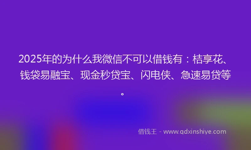 2025年的为什么我微信不可以借钱有：桔享花、钱袋易融宝、现金秒贷宝、闪电侠、急速易贷等。