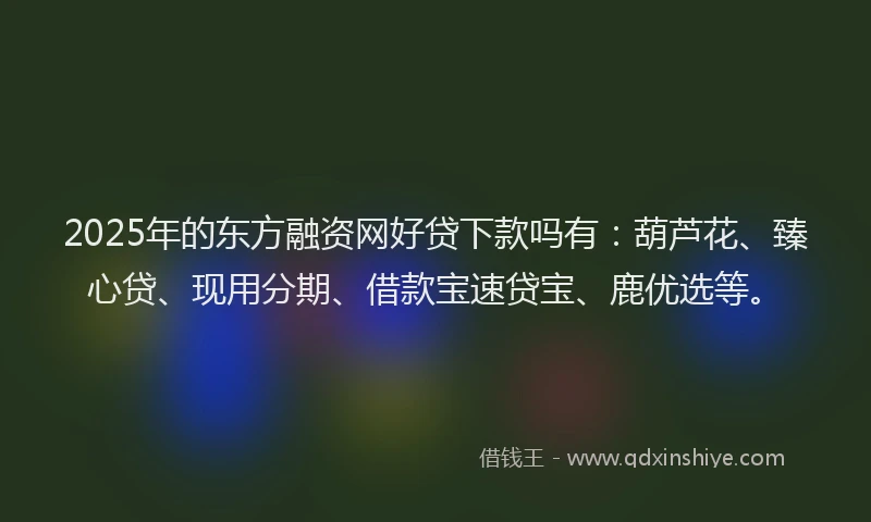 2025年的东方融资网好贷下款吗有：葫芦花、臻心贷、现用分期、借款宝速贷宝、鹿优选等。