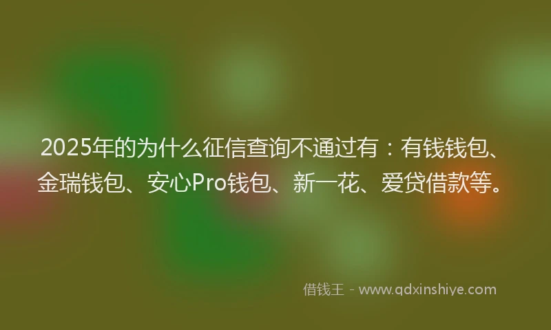 2025年的为什么征信查询不通过有：有钱钱包、金瑞钱包、安心Pro钱包、新一花、爱贷借款等。