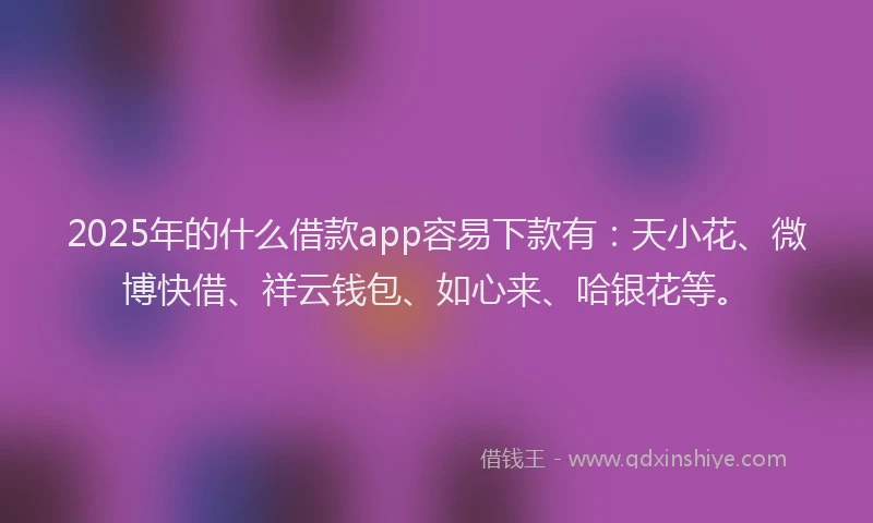 2025年的什么借款app容易下款有：天小花、微博快借、祥云钱包、如心来、哈银花等。