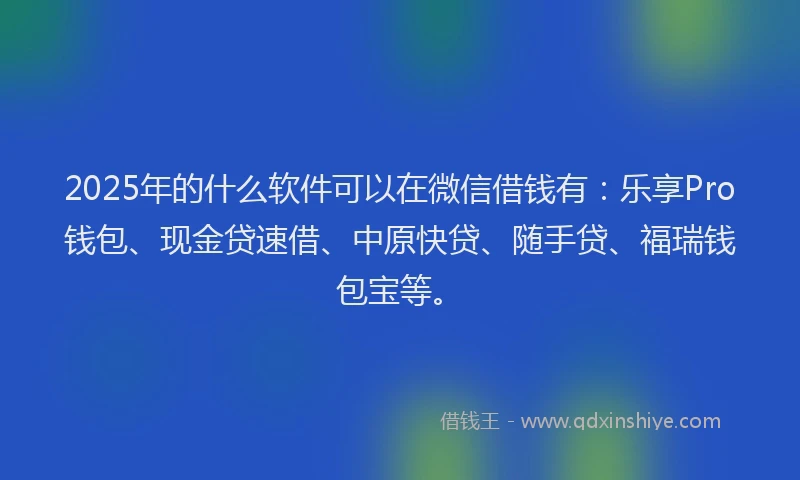 2025年的什么软件可以在微信借钱有：乐享Pro钱包、现金贷速借、中原快贷、随手贷、福瑞钱包宝等。