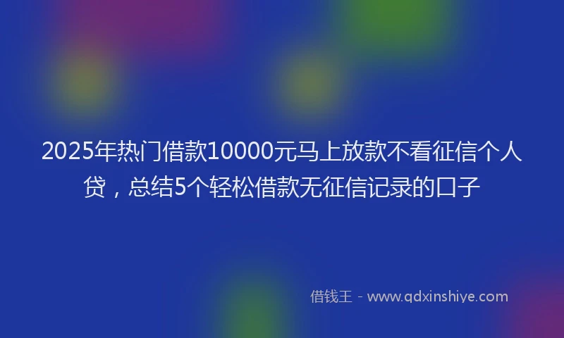 2025年热门借款10000元马上放款不看征信个人贷，总结5个轻松借款无征信记录的口子