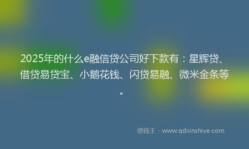 2025年的什么e融信贷公司好下款有:星辉贷、借贷易贷宝、小鹅花钱、闪贷易融、微米金条等。