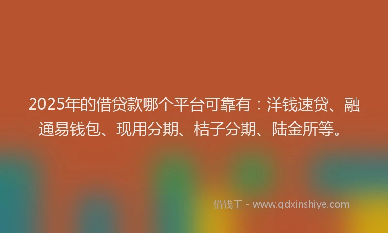 2025年的借贷款哪个平台可靠有：洋钱速贷、融通易钱包、现用分期、桔子分期、陆金所等。