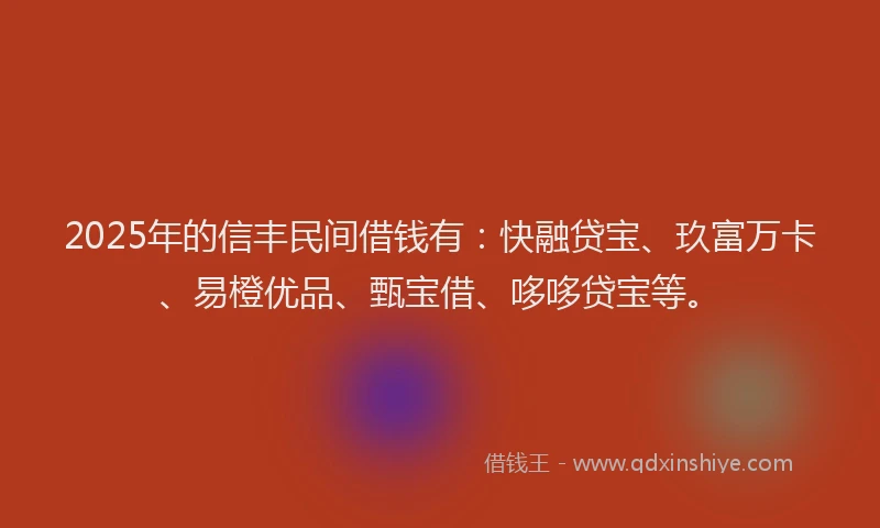 2025年的信丰民间借钱有：快融贷宝、玖富万卡、易橙优品、甄宝借、哆哆贷宝等。