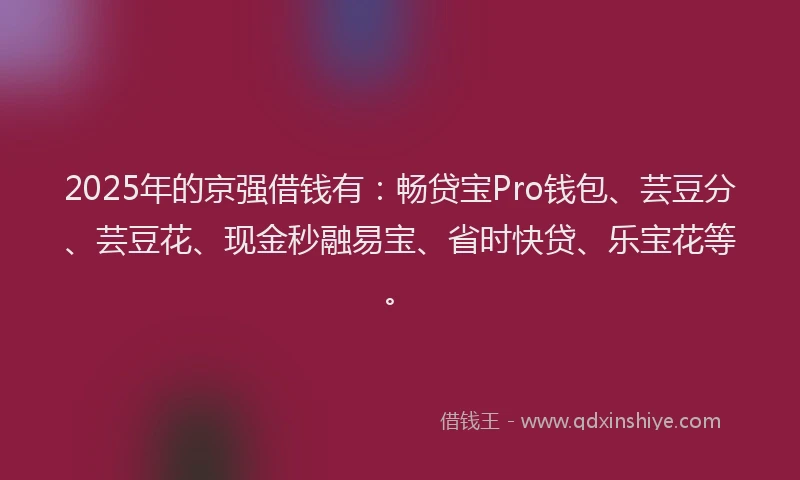 2025年的京强借钱有：畅贷宝Pro钱包、芸豆分、芸豆花、现金秒融易宝、省时快贷、乐宝花等。