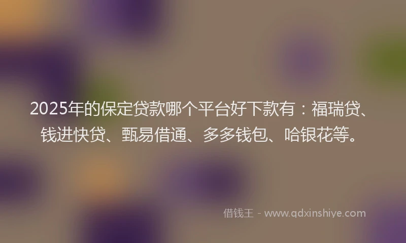 2025年的保定贷款哪个平台好下款有：福瑞贷、钱进快贷、甄易借通、多多钱包、哈银花等。