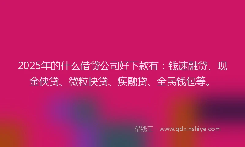 2025年的什么借贷公司好下款有：钱速融贷、现金侠贷、微粒快贷、疾融贷、全民钱包等。