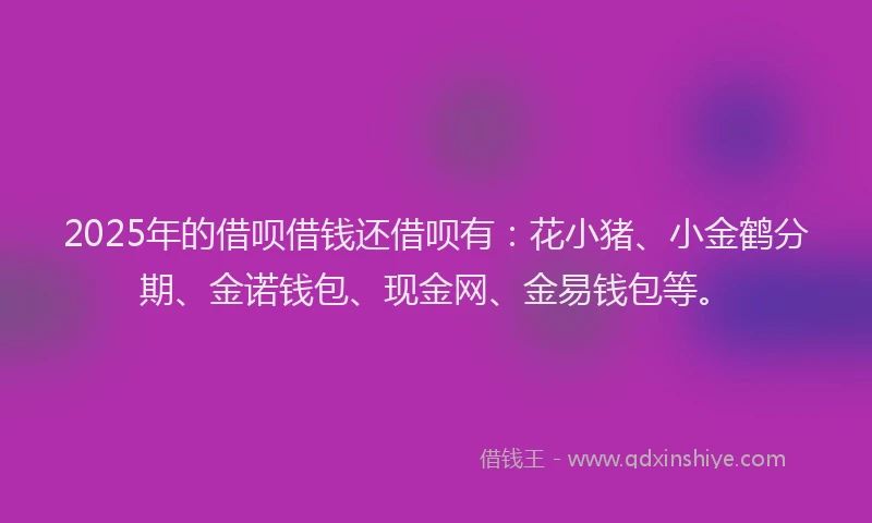 2025年的借呗借钱还借呗有：花小猪、小金鹤分期、金诺钱包、现金网、金易钱包等。