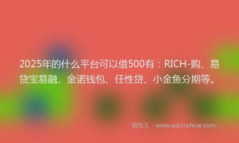 2025年的什么平台可以借500有：RICH-购、易贷宝易融、金诺钱包、任性贷、小金鱼分期等。