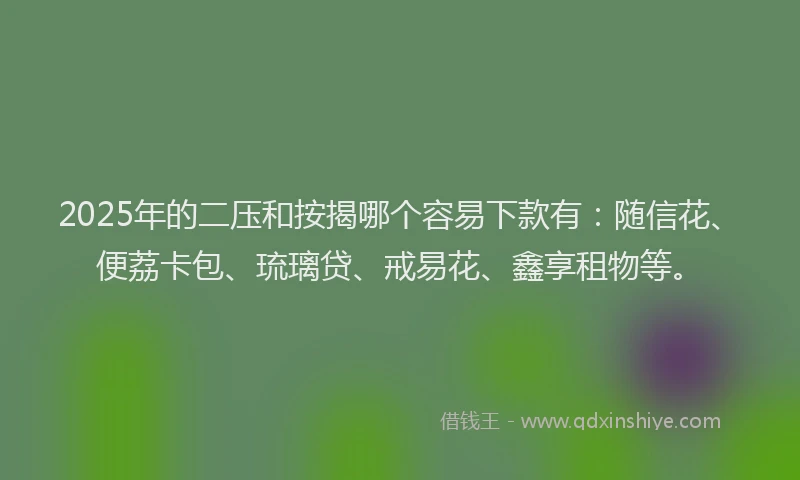 2025年的二压和按揭哪个容易下款有：随信花、便荔卡包、琉璃贷、戒易花、鑫享租物等。