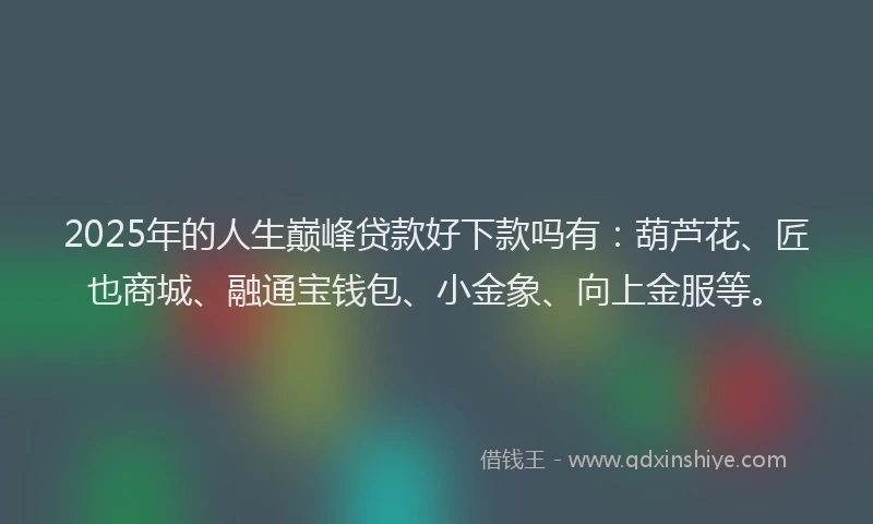 2025年的人生巅峰贷款好下款吗有：葫芦花、匠也商城、融通宝钱包、小金象、向上金服等。